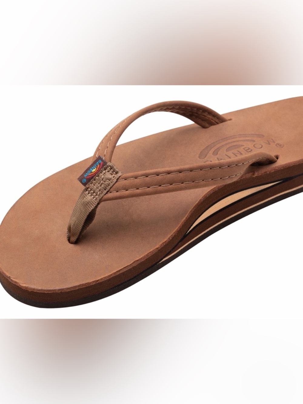 WORN Rainbow Brown Thin Strap Flip Flop with Layered Stripe Sole